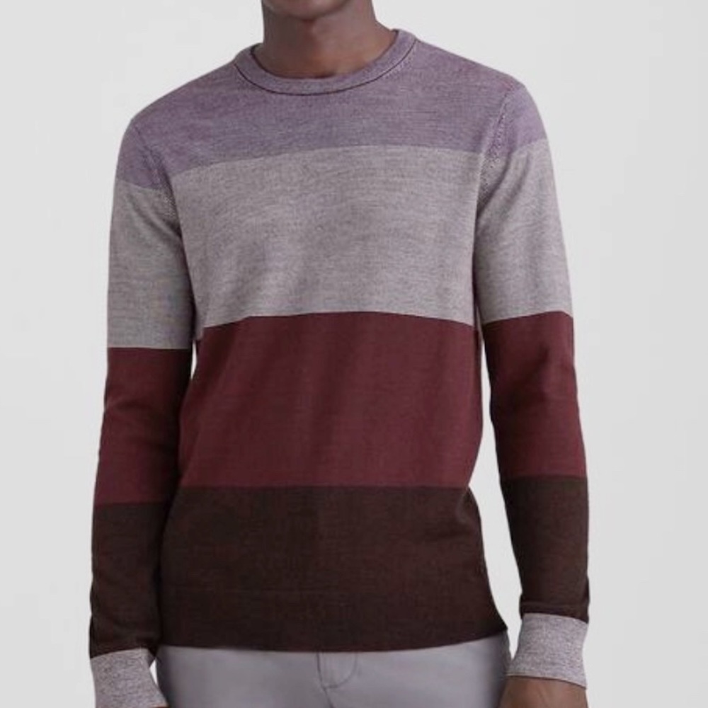 Club Monaco Crew Neck Wool Colorblock Wine Sweater